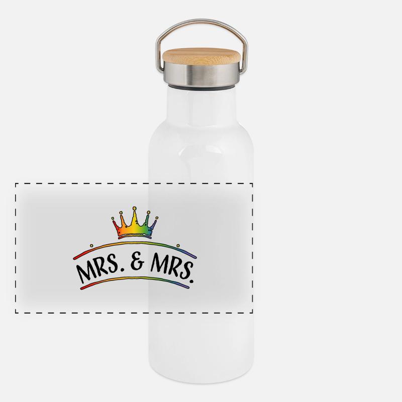 Krone Regenbogen MRS and MRS lesbisch hochzeit Panorama Thermosflasche mit Bambusdeckel