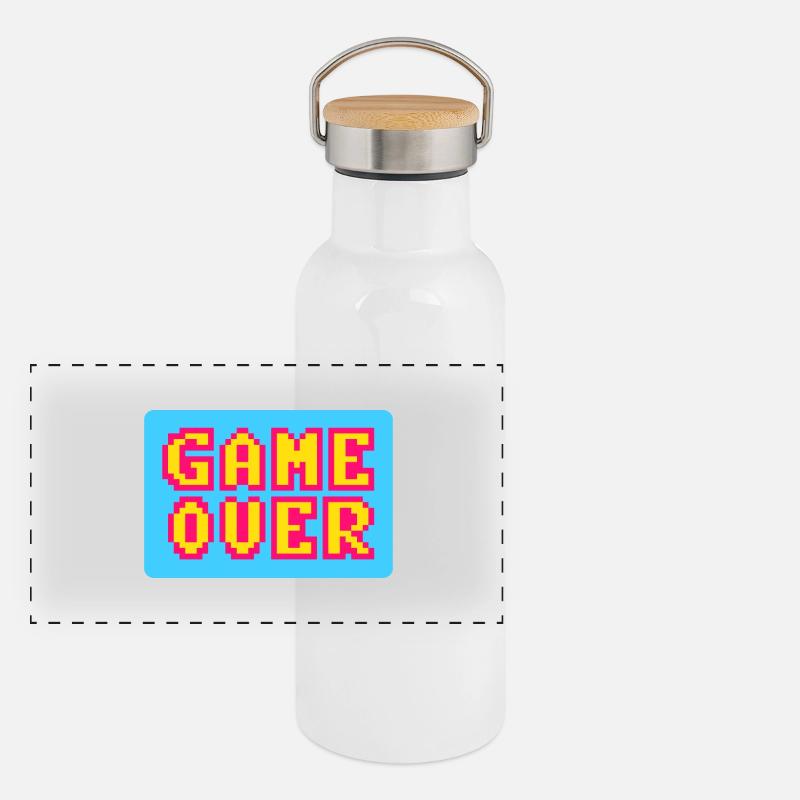 Game Over Retrogaming Vintage-Pixel Panorama Thermosflasche mit Bambusdeckel