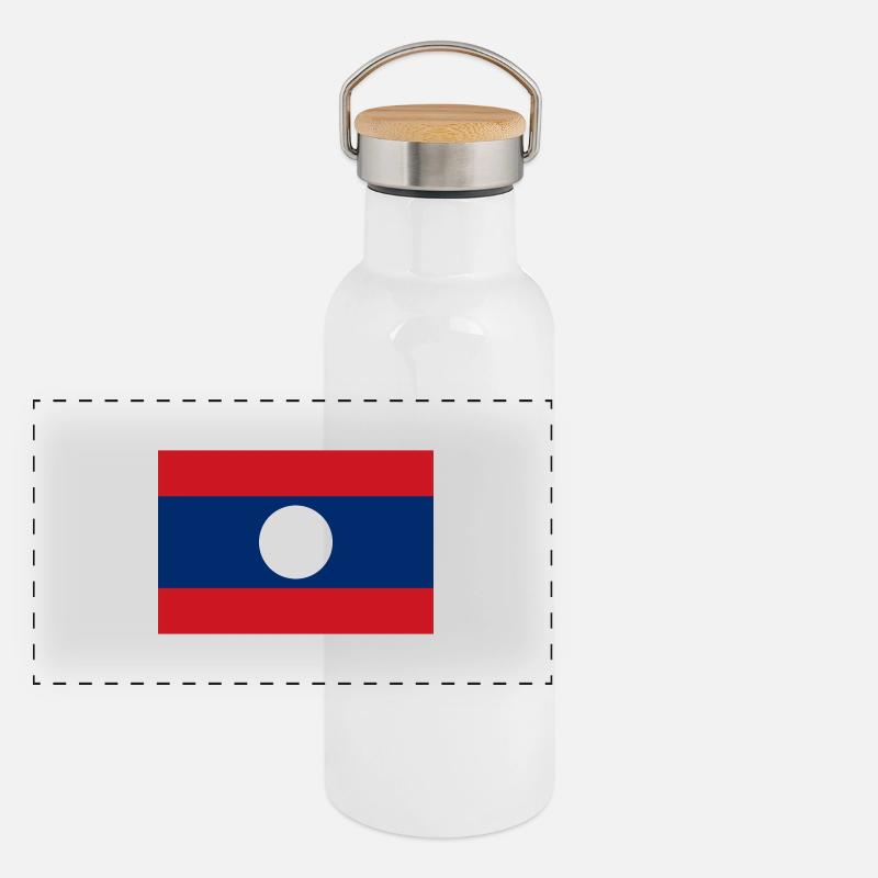 Laos flag / Drapeau Laos Gourde isotherme avec bouchon en bambou