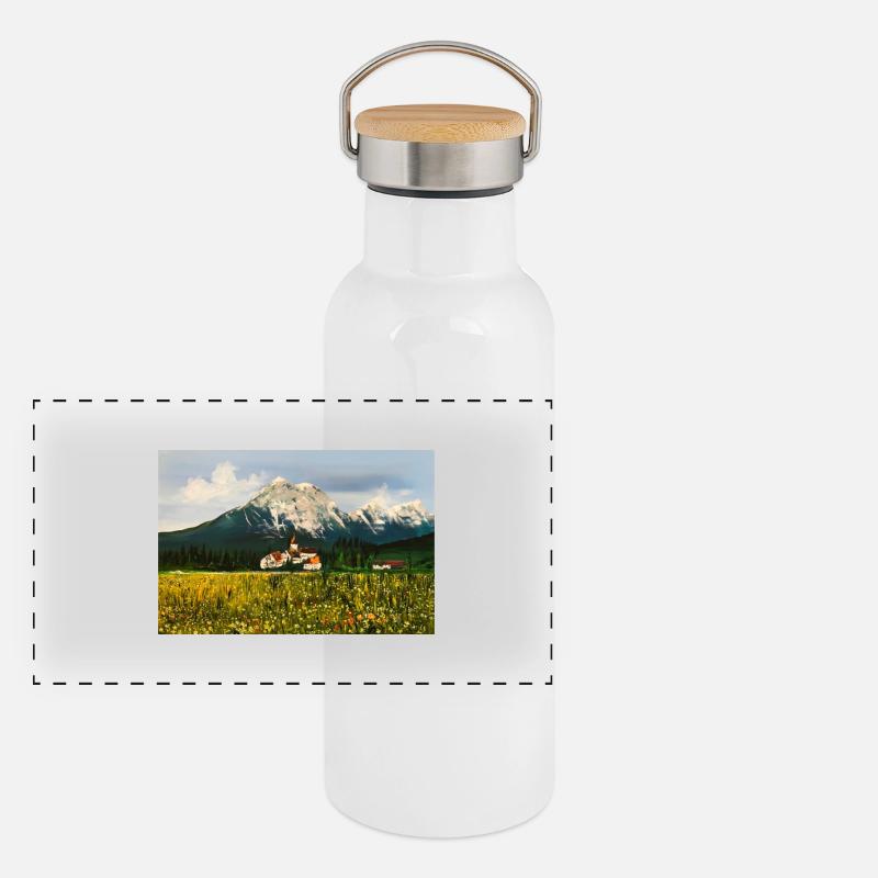 Poster Berge der Schweiz Panorama Thermosflasche mit Bambusdeckel