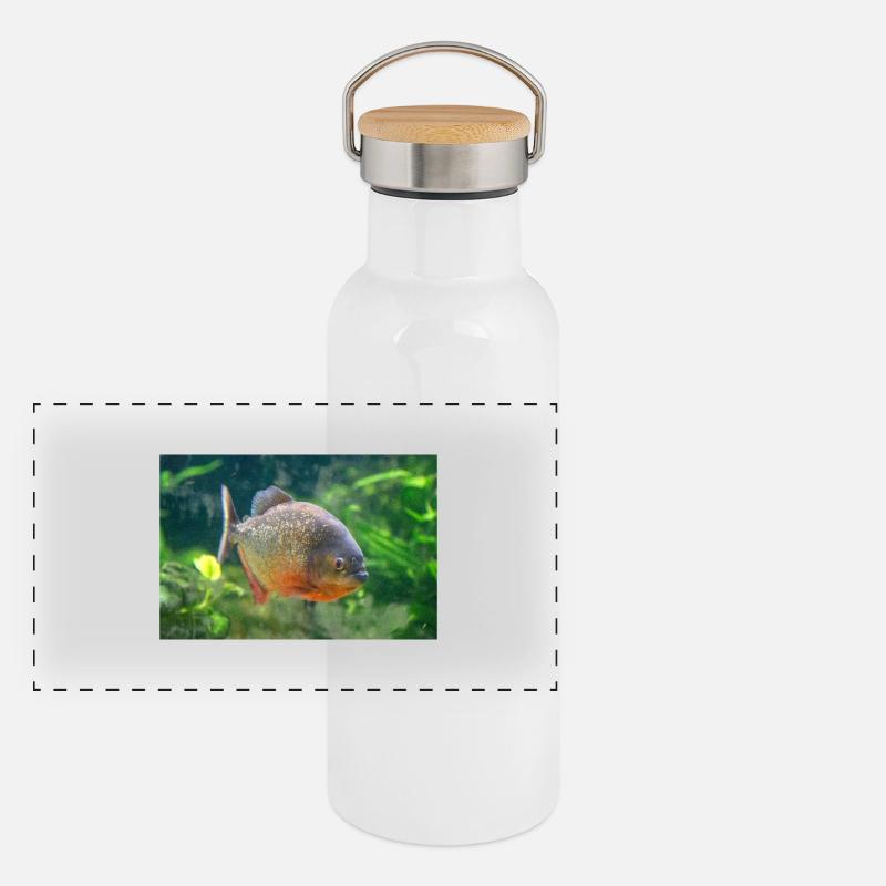 Piranha fish silver red Sharp teeth Panoramic Thermal Bottle with Bamboo Lid