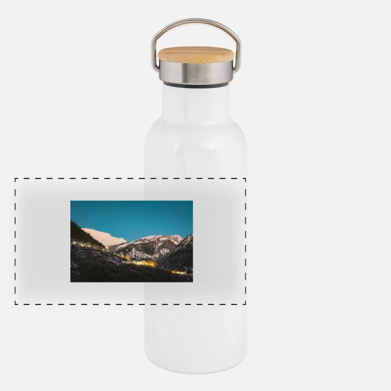 Alpen Glow On Agrafa mountain range in Greece Panoramic Thermal Bottle with Bamboo Lid