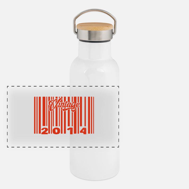 Vintage 2014 Born In 2014 11 Year Old Bar Code Anniversai Panoramic Thermal Bottle with Bamboo Lid