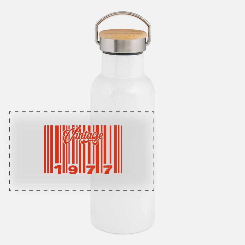 Vintage 1977 Born In 1977 48 Year Old Bar Code Anniversai Panoramic Thermal Bottle with Bamboo Lid