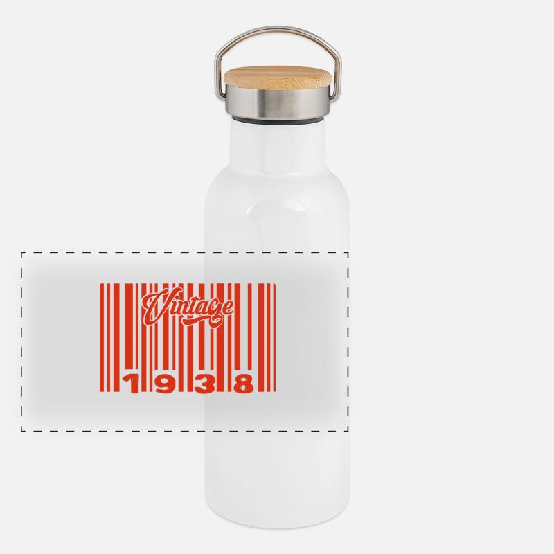 vintage 1938 né en 1938 87 ans bar code anniversai Gourde isotherme avec bouchon en bambou
