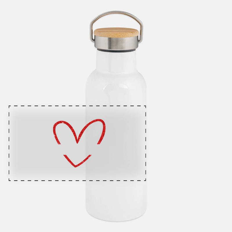 Rotes Herz Glitzer Braut Team Panorama Thermosflasche mit Bambusdeckel