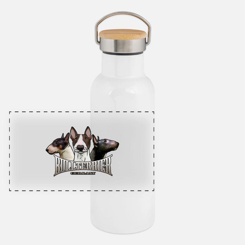 Trio de Bull Terrier avec lettrage Gourde isotherme avec bouchon en bambou