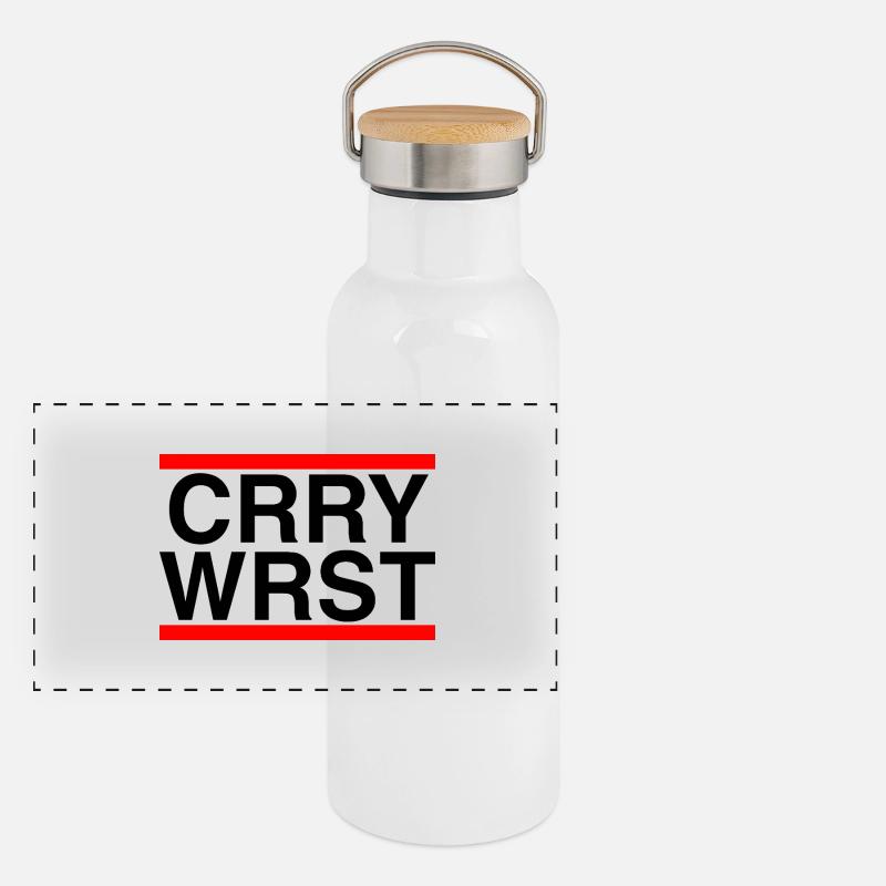Currywurst in Rot und Schwarz Panorama Thermosflasche mit Bambusdeckel