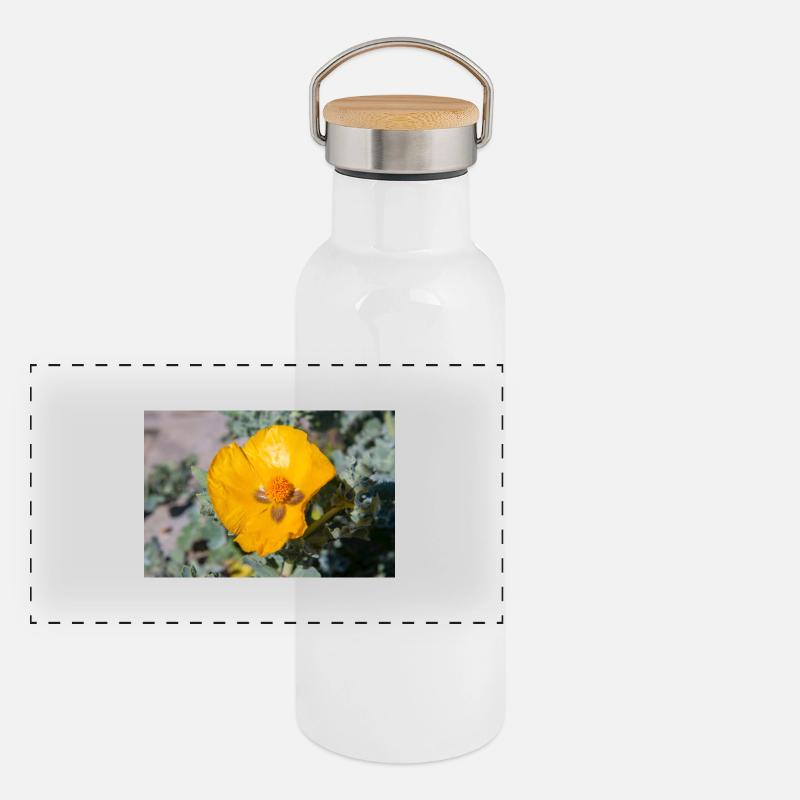 Hornmohn auch Hornmohn oder Seemohn (Gelber Panorama Thermosflasche mit Bambusdeckel