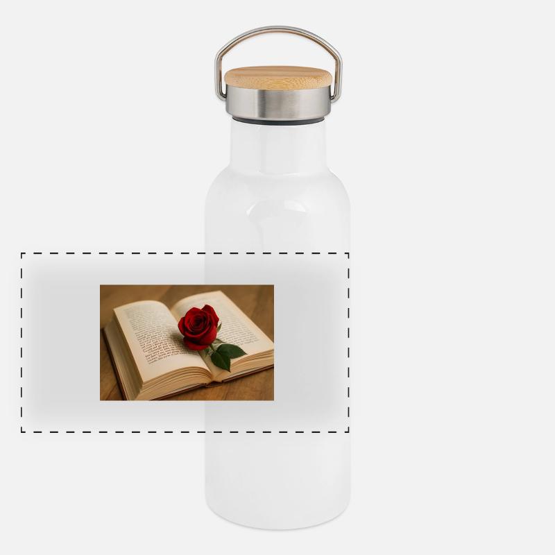 Hêtre et rose rouge Gourde isotherme avec bouchon en bambou