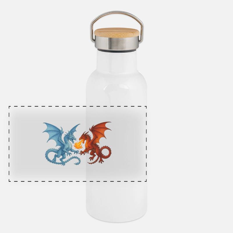 Drachenkampf Panorama Thermosflasche mit Bambusdeckel