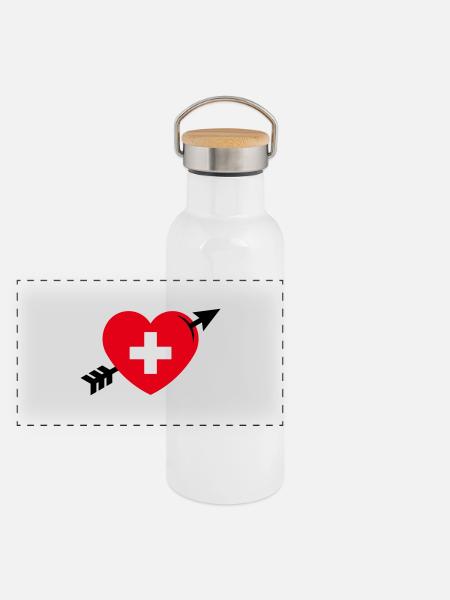 Heart - Swiss Cross Arrow (I Love Switzerland, 3C) - Panoramic Thermal Bottle with Bamboo Lid - white - Front