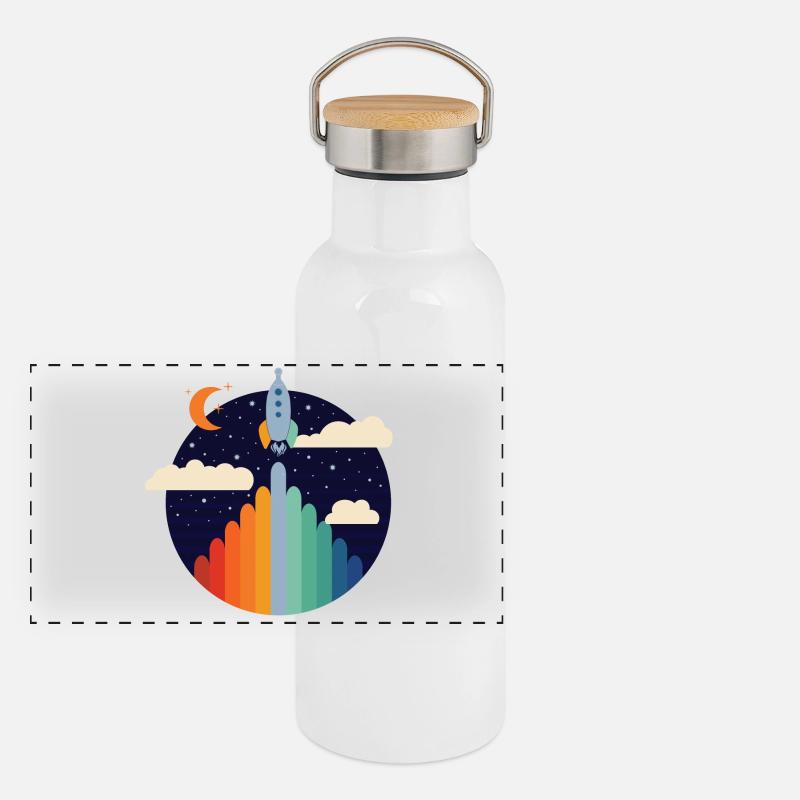 Fusée (Rayures Colorées, Cercle) Gourde isotherme avec bouchon en bambou