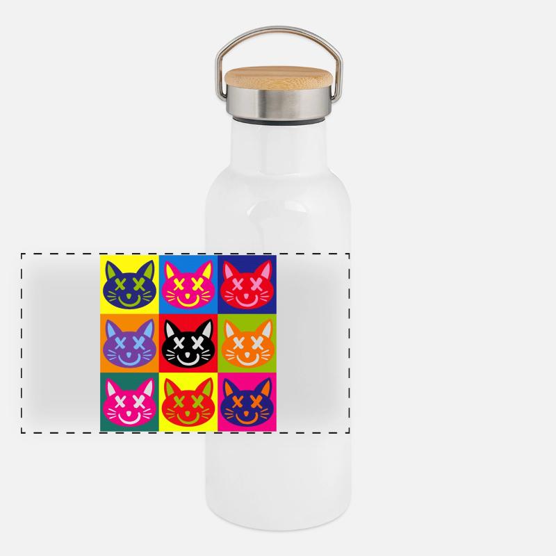 Cats (Pop Art) Panoramic Thermal Bottle with Bamboo Lid
