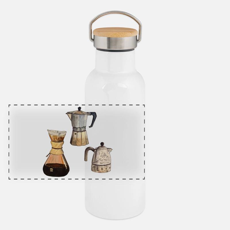 3x Kaffekannen Kaffee Elexier des Lebens Panorama Thermosflasche mit Bambusdeckel