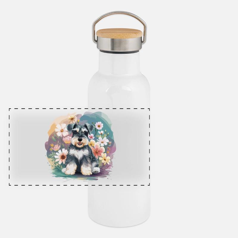 Schnauzer fleuri Gourde isotherme avec bouchon en bambou