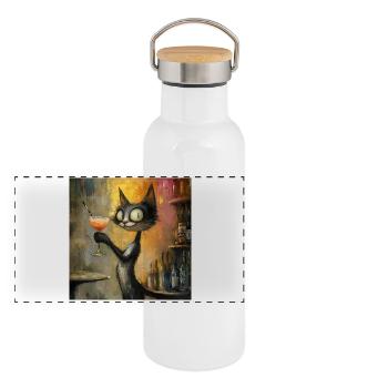 Cocktail and Moustaches - Panoramic Thermal Bottle with Bamboo Lid - white - Front