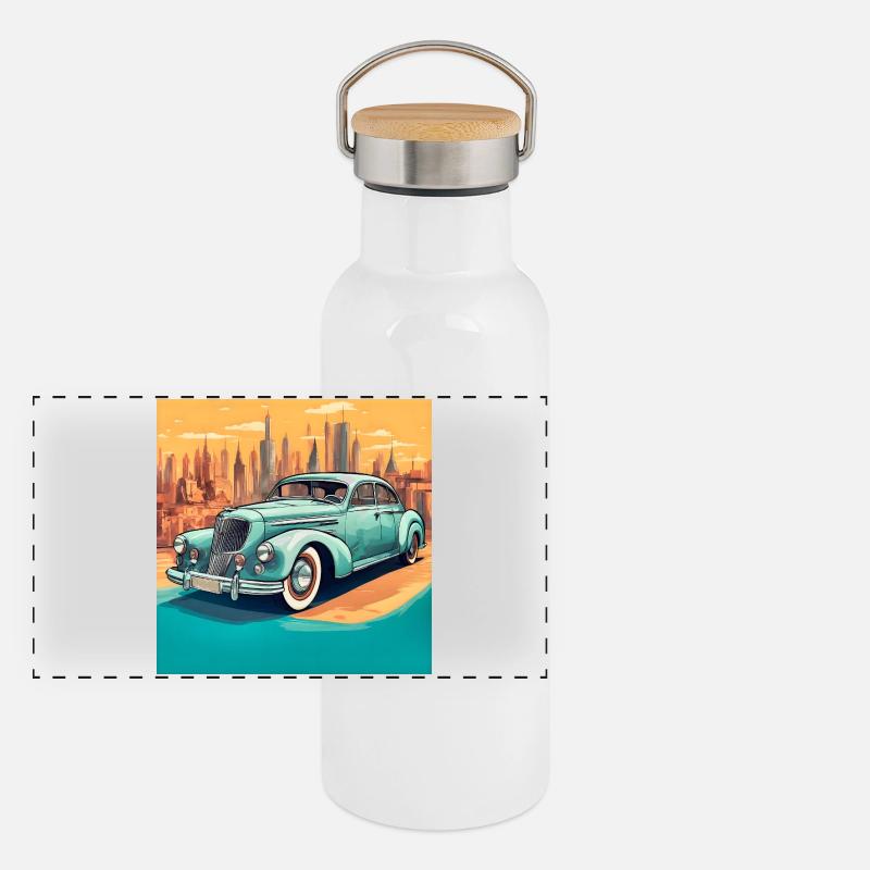 Voiture cabriolet vintage shabby chic Gourde isotherme avec bouchon en bambou