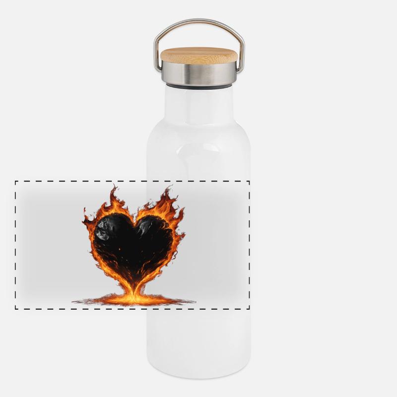 Black Burning Heart Panoramic Thermal Bottle with Bamboo Lid