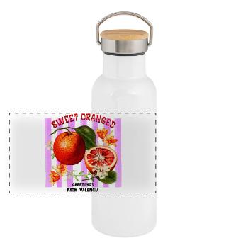 Imprimé orange d’été - Gourde isotherme avec bouchon en bambou - blanc - Devant