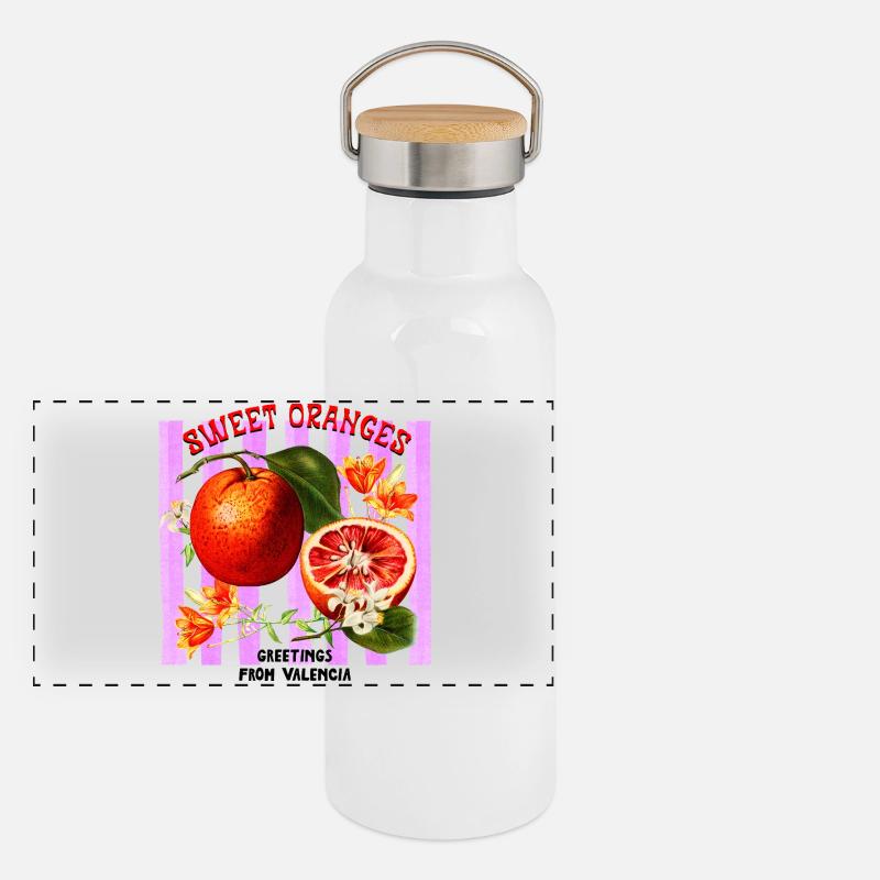 Imprimé orange d’été Gourde isotherme avec bouchon en bambou