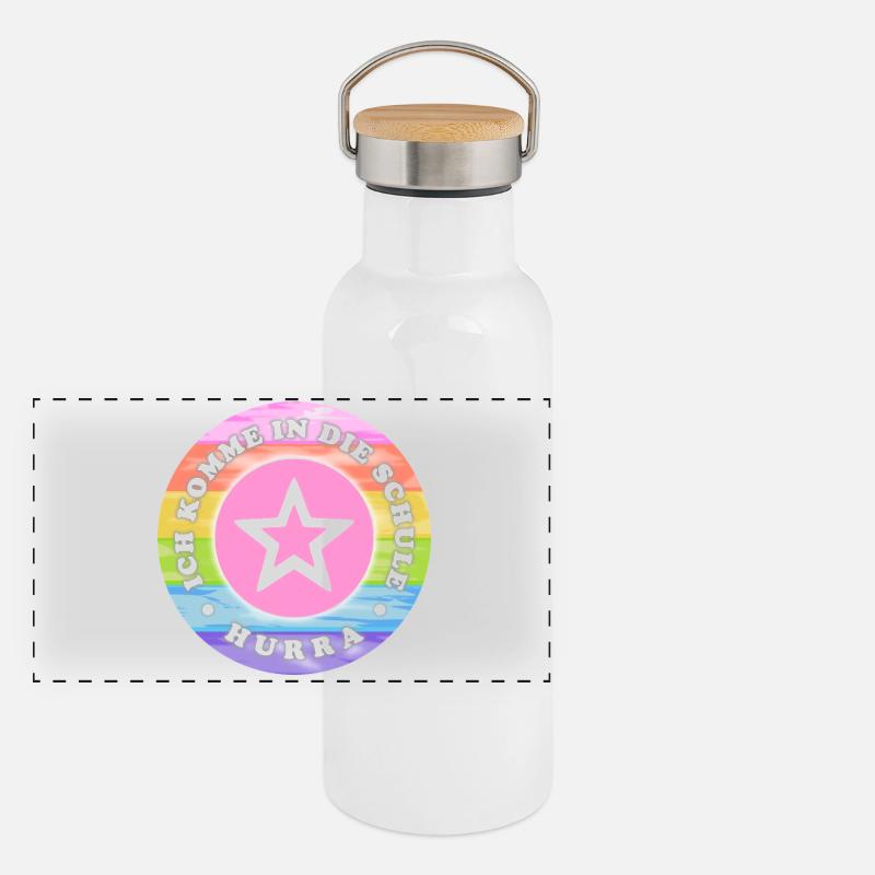 Ich komme in die Schule Mädchen Einschulung Panorama Thermosflasche mit Bambusdeckel