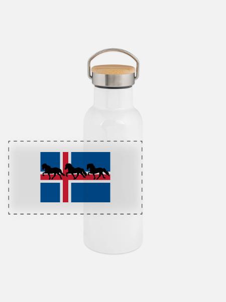 Islandflagge Tölter - Panorama Thermosflasche mit Bambusdeckel - Weiß