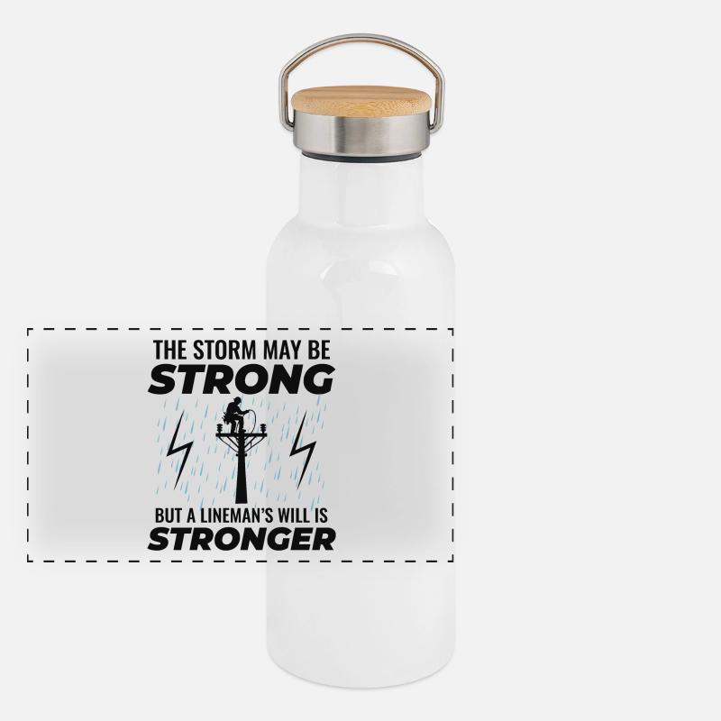 Lineman Strong Storm wird den Grid-Helden antreiben Panorama Thermosflasche mit Bambusdeckel
