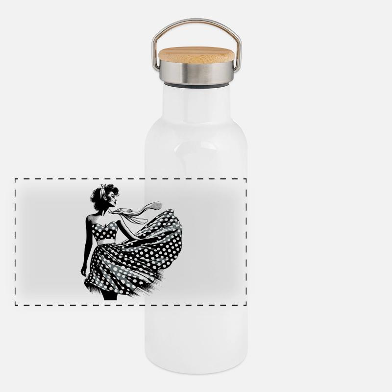 Rockabilly Frau Sommerkleid Kleid Wind Geschenk Panorama Thermosflasche mit Bambusdeckel