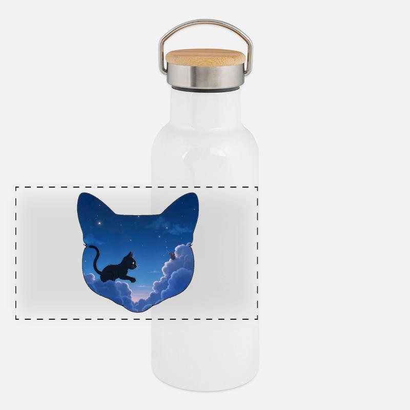 Le chat chasse les souris dans les nuages Gourde isotherme avec bouchon en bambou