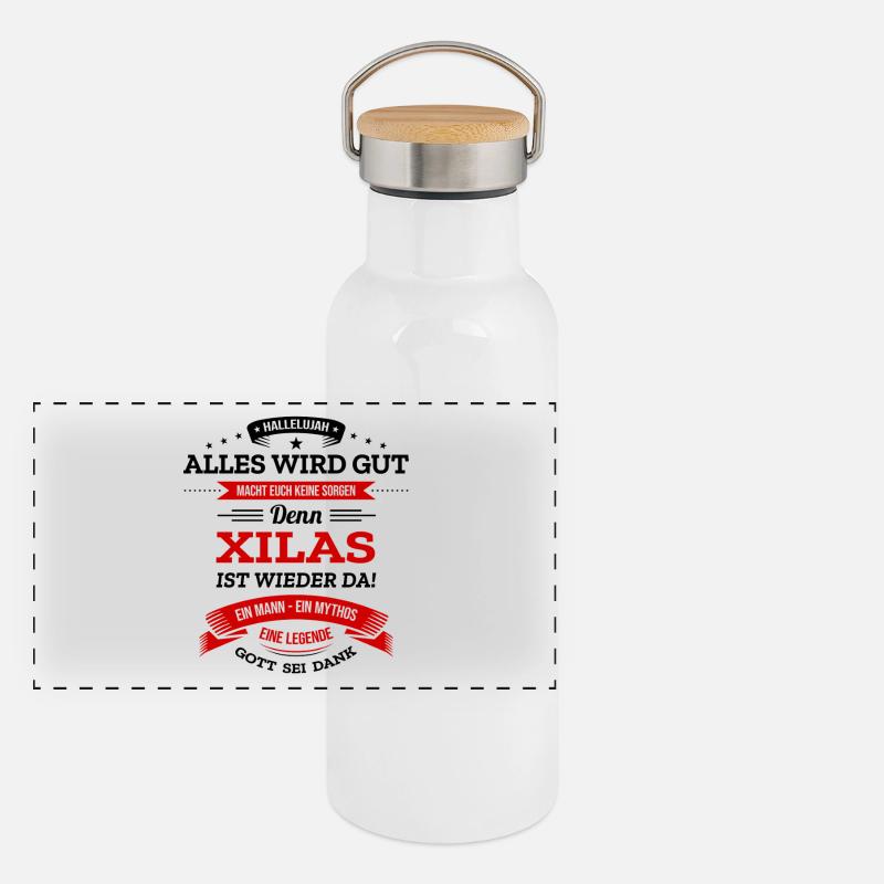 ALLES WIRD GUT, DIE LEGENDE XILAS IST DA Panorama Thermosflasche mit Bambusdeckel