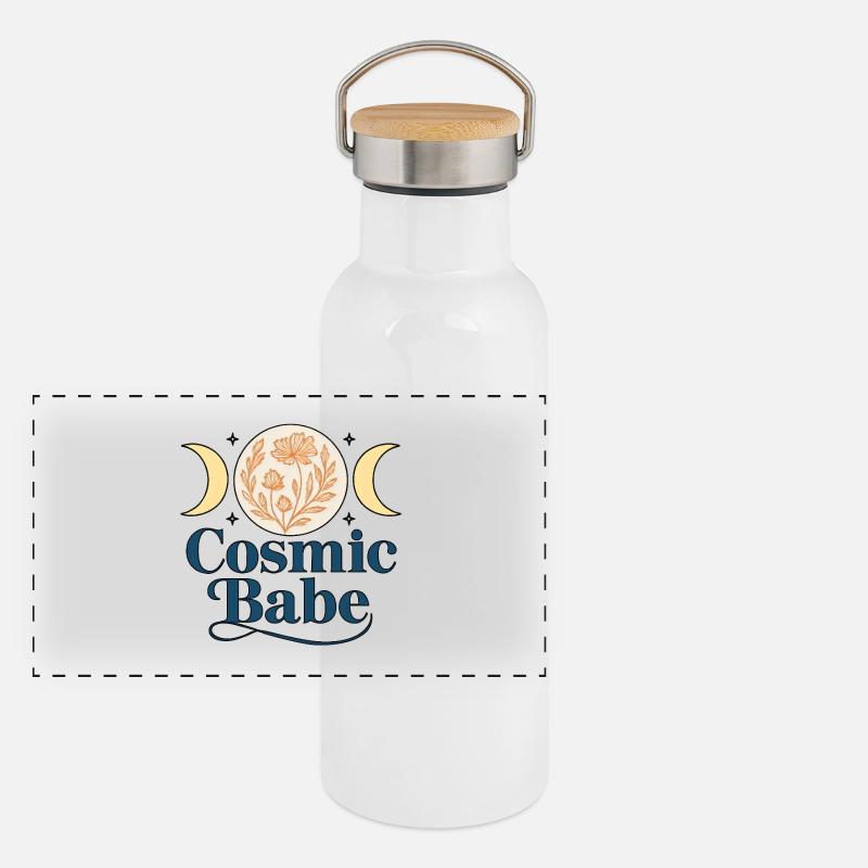 Cosmic Babe – Design floral de la phase de lune Gourde isotherme avec bouchon en bambou