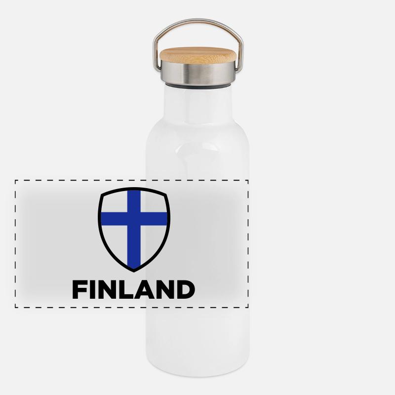 Drapeau national de la Finlande Gourde isotherme avec bouchon en bambou