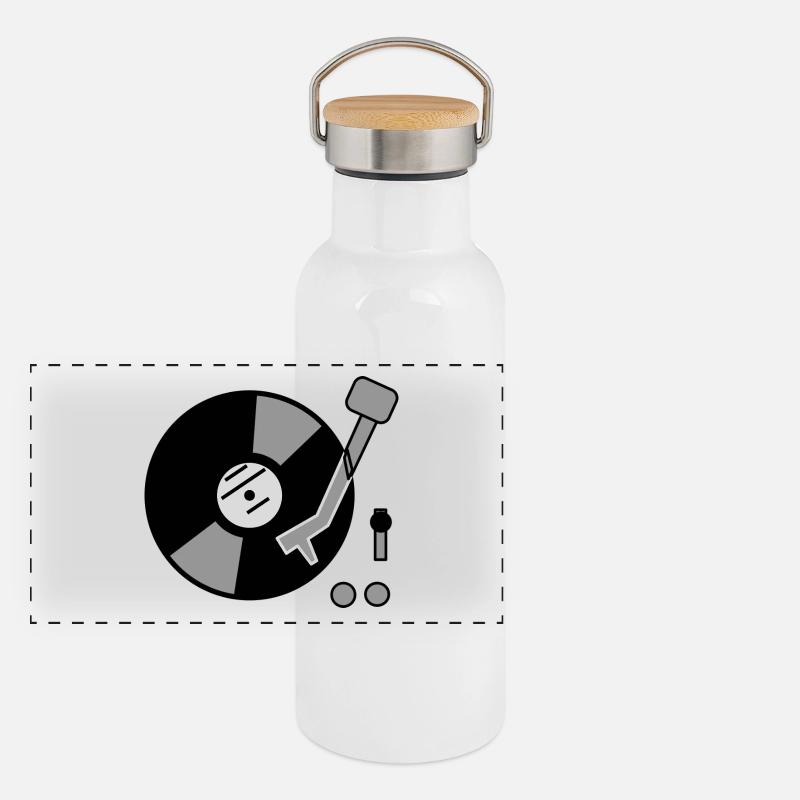 DJ Turntable Geschenkidee Vinyl Schallplatte Musik Panorama Thermosflasche mit Bambusdeckel