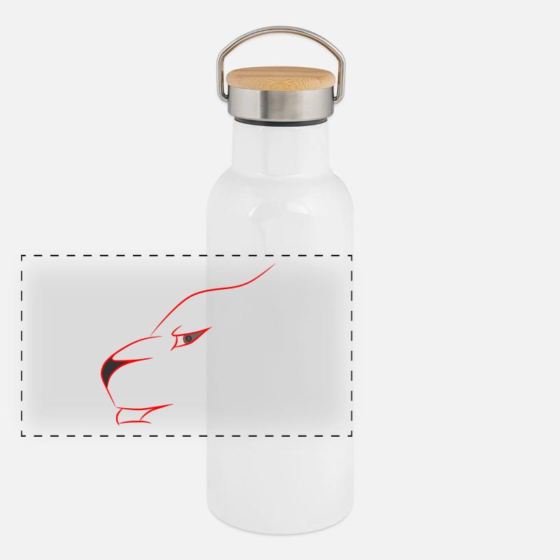Löwe Bitcoin im Auge Panorama Thermosflasche mit Bambusdeckel