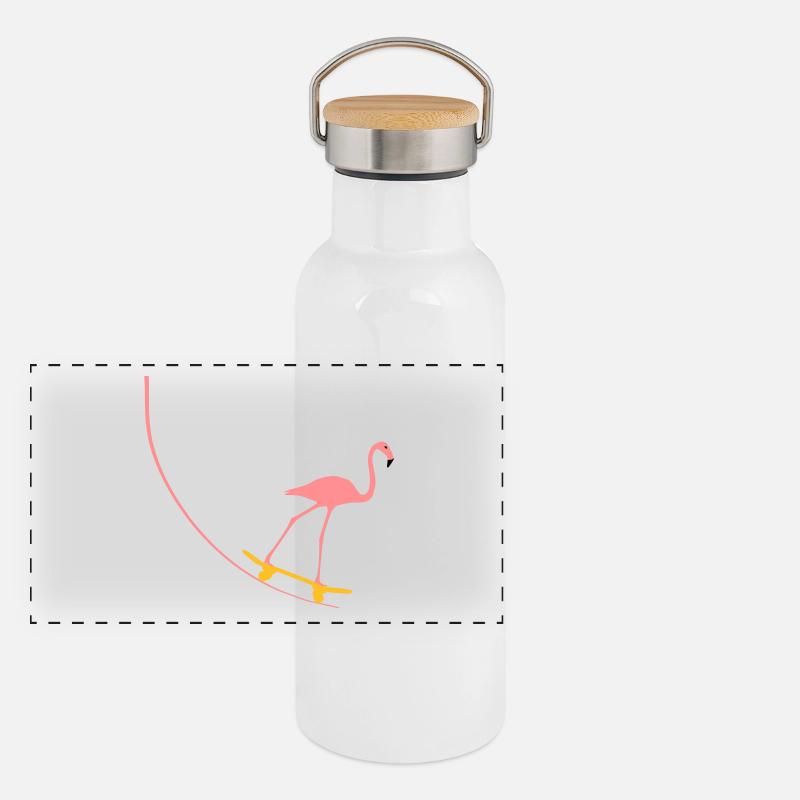 Flamingo auf Skateboard Panorama Thermosflasche mit Bambusdeckel