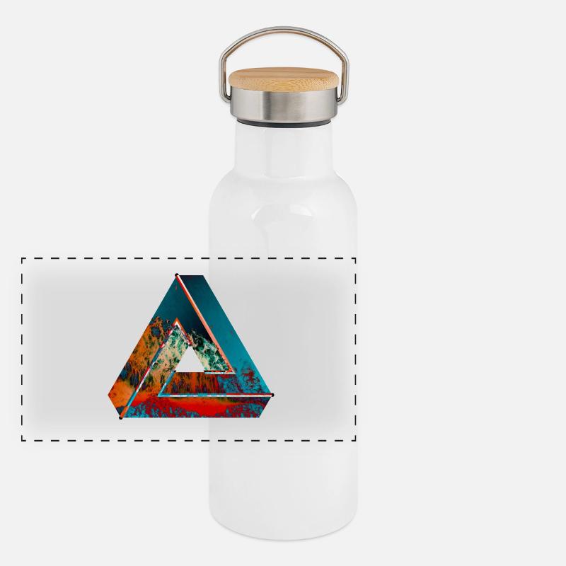 Penrose Dreieck optische Illusion farbig gemustert Panorama Thermosflasche mit Bambusdeckel