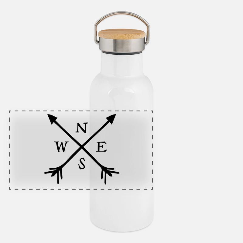 Kompass Panorama Thermosflasche mit Bambusdeckel