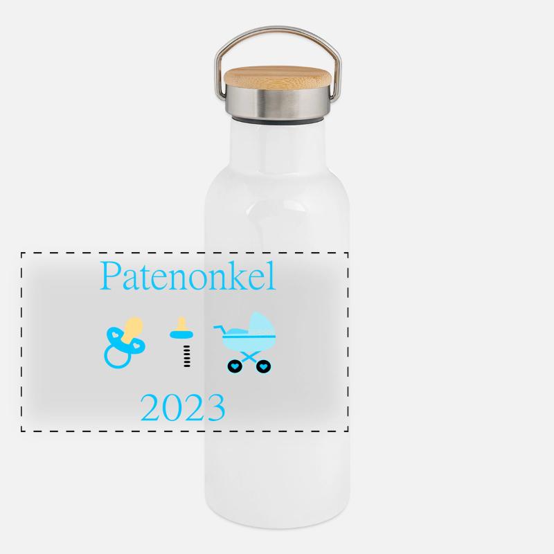 Patenonkel 2023 Geburt Junge Taufe Panorama Thermosflasche mit Bambusdeckel