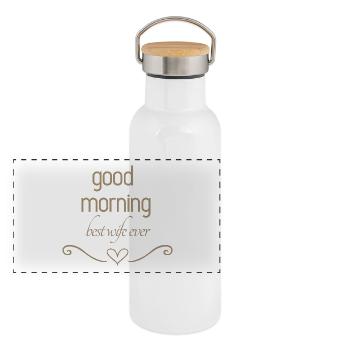 good morning best wife ever - Panorama Thermosflasche mit Bambusdeckel - Weiß - Vorne