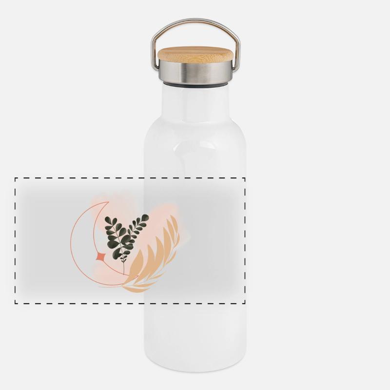Pastellflora Kreis-Blätter Panorama Thermosflasche mit Bambusdeckel