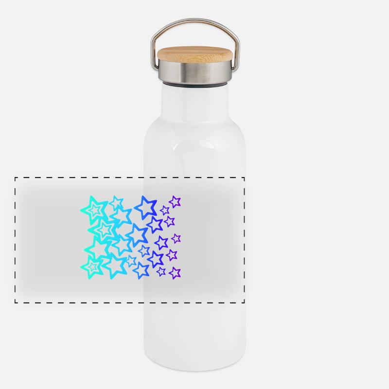 Many blue stars, star pattern Panoramic Thermal Bottle with Bamboo Lid