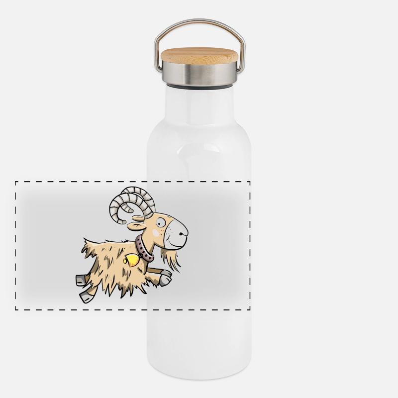 Sprunghafte Ziege I Widder I Ziegenbock Geschenk Panorama Thermosflasche mit Bambusdeckel