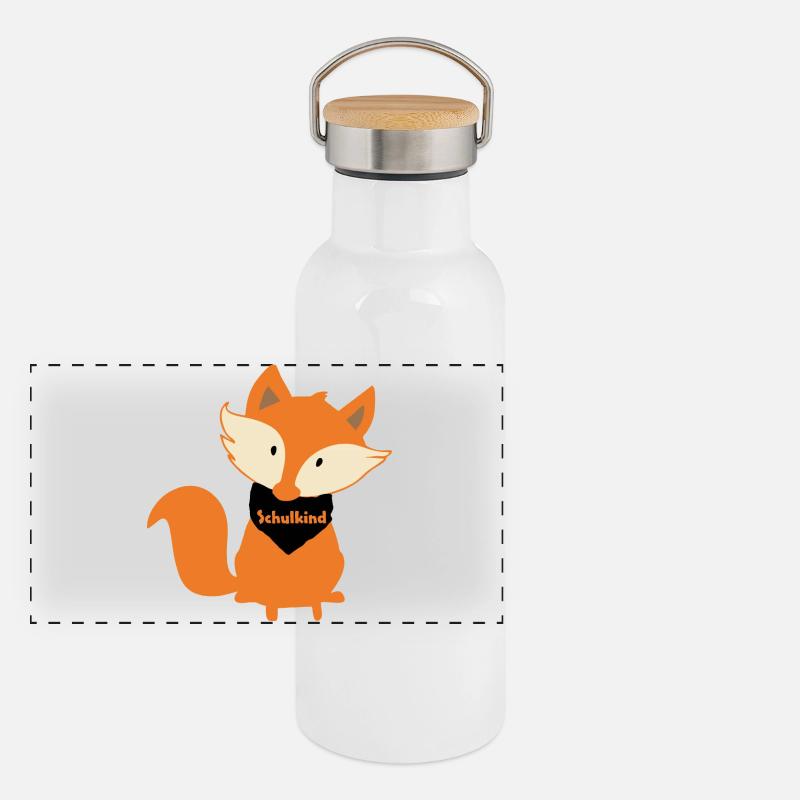Fuchs Schulkind Kind Einschulung Panorama Thermosflasche mit Bambusdeckel