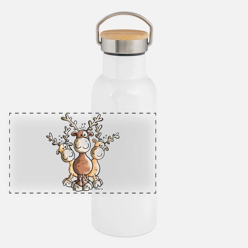 Elch Trio Panorama Thermosflasche mit Bambusdeckel