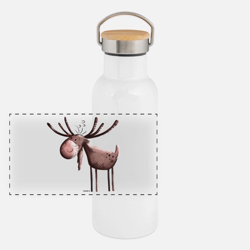 Knuffiger Elch Panorama Thermosflasche mit Bambusdeckel