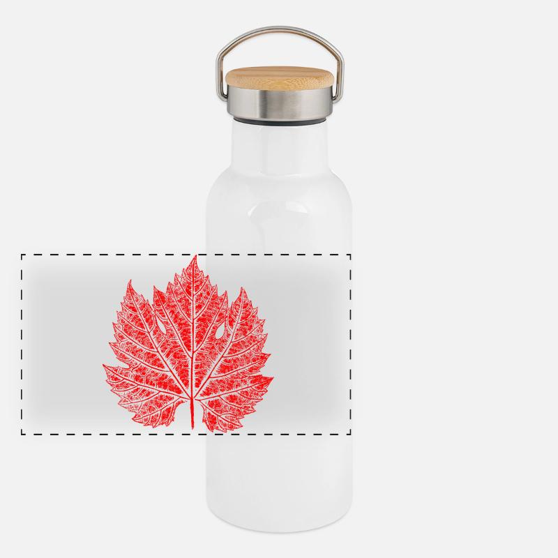 Weinblatt / Rot / Blatt Wein Panorama Thermosflasche mit Bambusdeckel