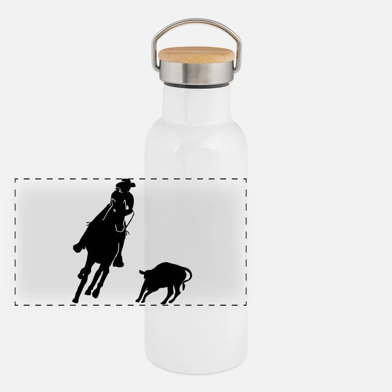 Pferdesport Westernreiten - Cutting Panorama Thermosflasche mit Bambusdeckel