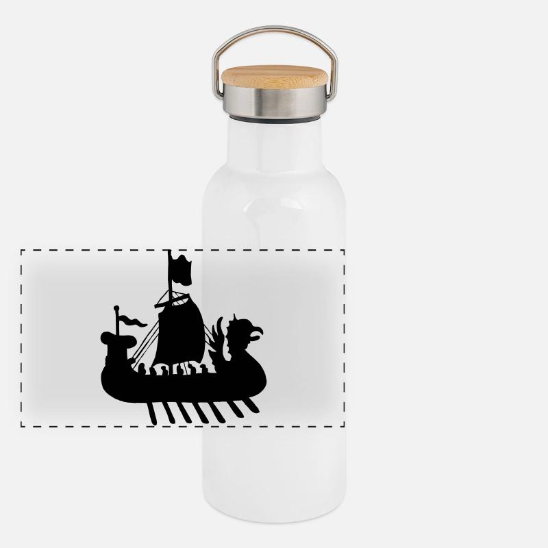 Wikingerboot Schiff Schattenbild Panorama Thermosflasche mit Bambusdeckel
