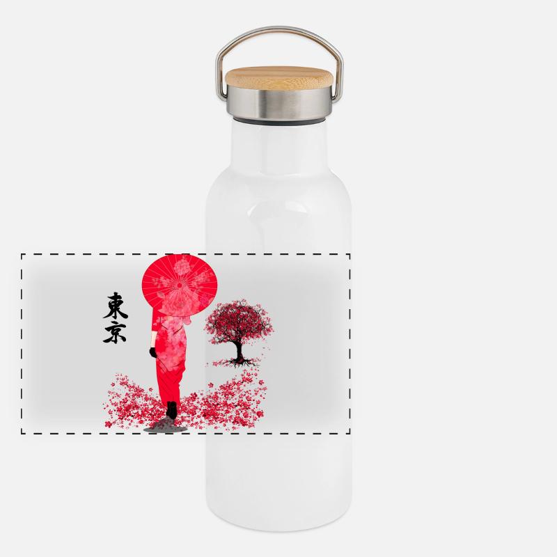 DIE DAME IN ROT | ÄSTHETISCHE ROTE VIBES Panorama Thermosflasche mit Bambusdeckel
